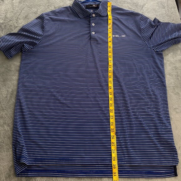 RLX Ralph Lauren Polo Shirt Mens XL Blue Striped SS Golf Stretch Wicking Logo - Picture 10 of 12